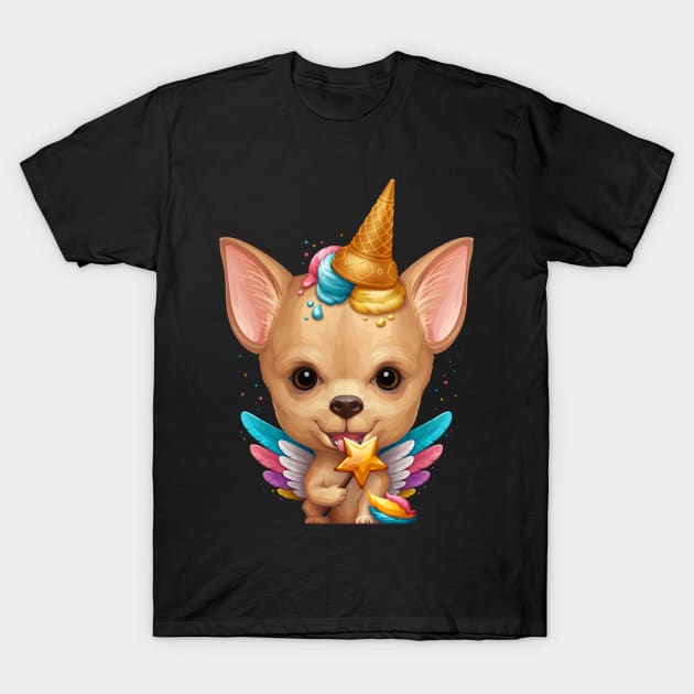 Fawn Smooth Coat Chihuahua Ice Cream Unicorn T-Shirt by stonemask